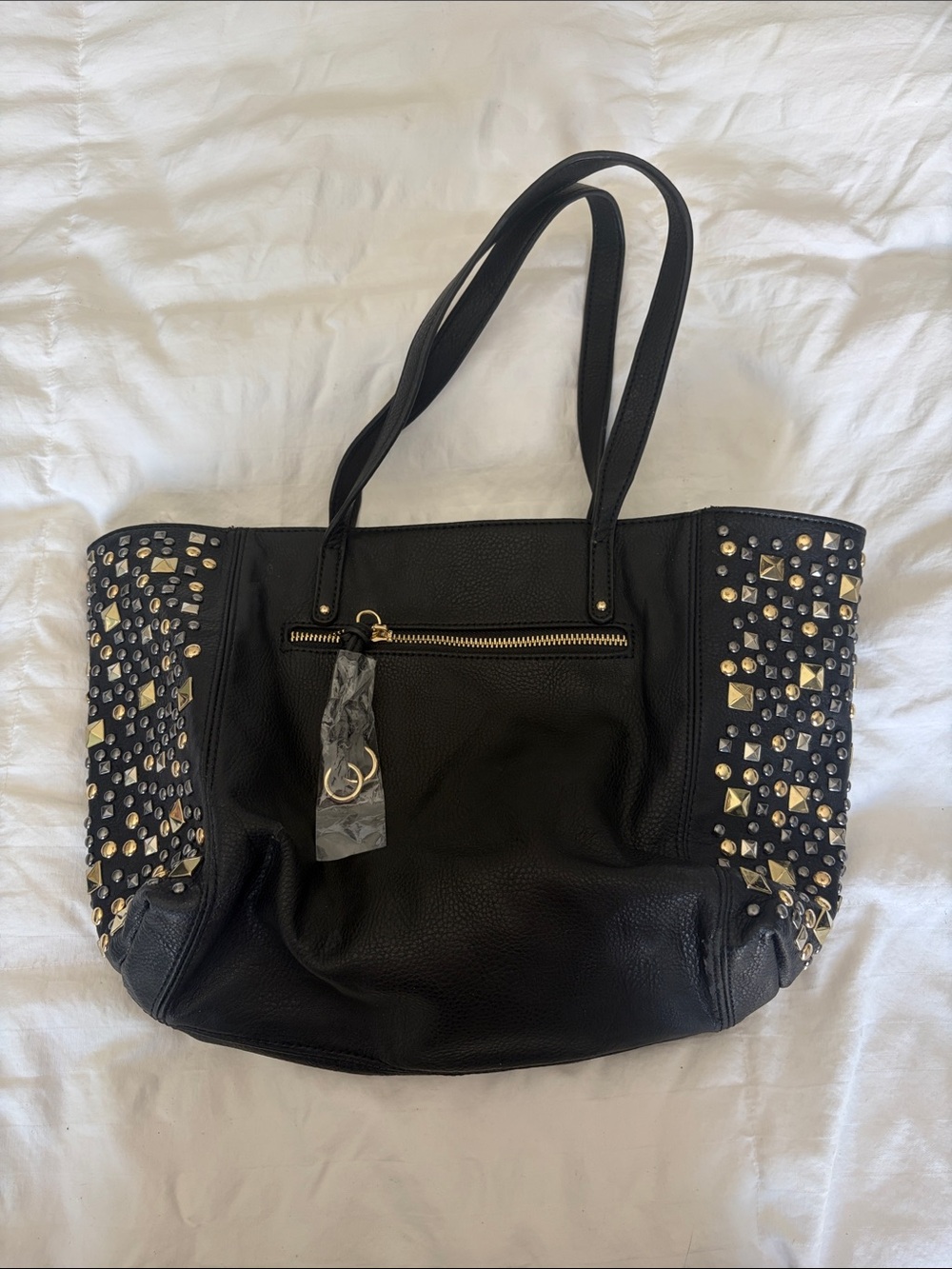 NWOT Black Studded Tote Bag with Gold Accents